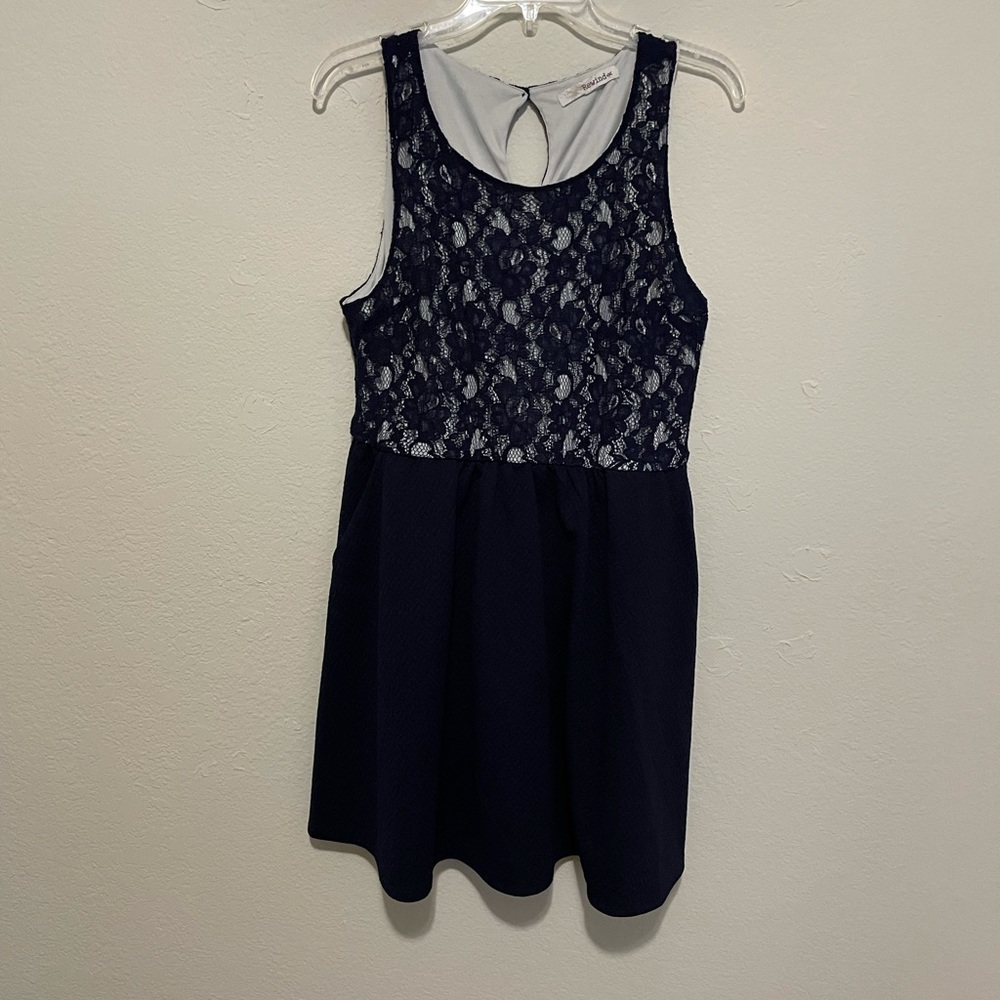 Rewind Navy Blue Lace Dress w/ Pockets - Size XL